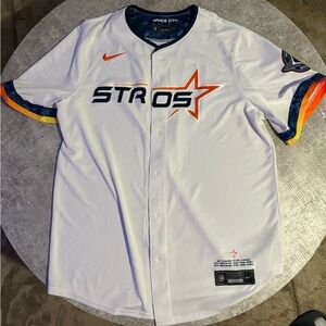 Nike Astros White and Orange Men's Jersey